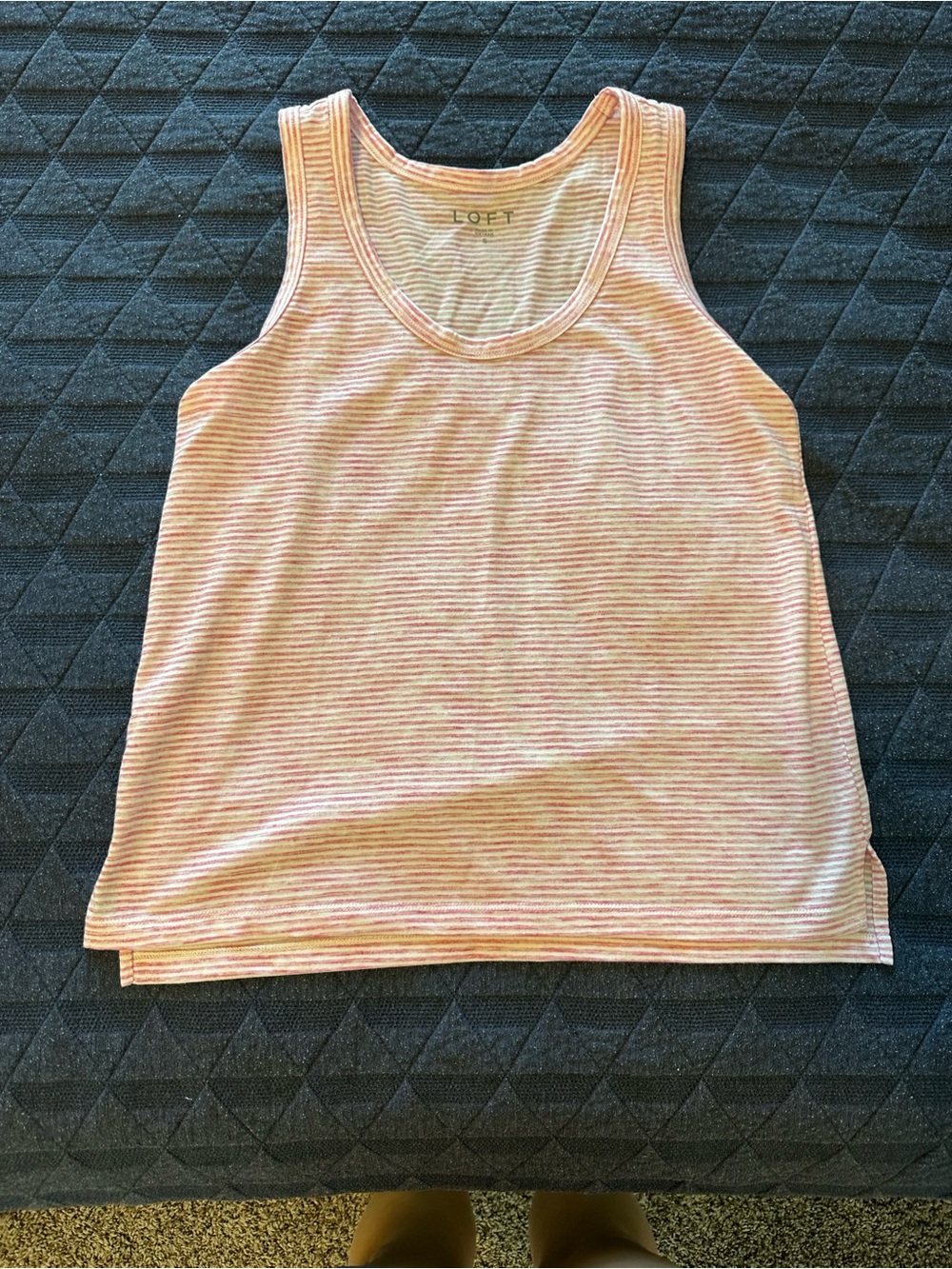 LOFT Pink and White Striped Scoop Neck Tank